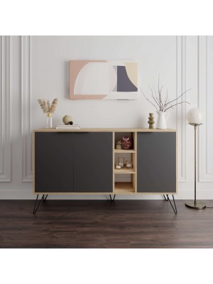 madia in legno con tre ante e tre vani Naturale/Antracite