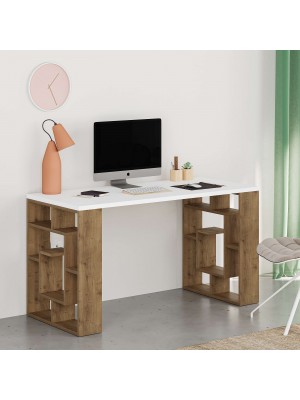 Vista ambientata Scrivania da ufficio in legno colore "Bianco/Rovere Antico" modello Dedalo Totò Piccinni 