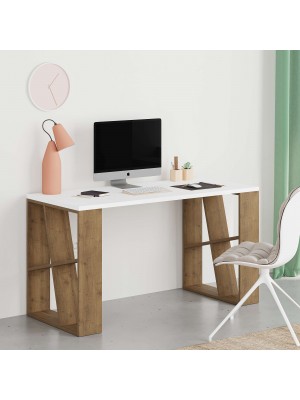 Vista ambientata Scrivania da Ufficio colore "Bianco/Rovere Antico" in legno modello Richard Totò Piccinni