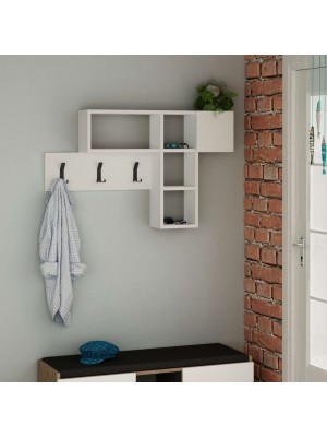 Appendiabiti 99,5x61h cm in legno con 3 ganci e 4 vani a giorno - TETRIS (Bianco)