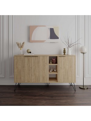 madia in legno con tre ante e tre vani naturale