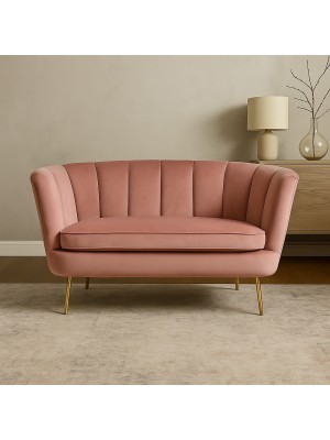 Vista ambientata Divano in Velluto imbottito colore Rosa con gambe in metallo modello Kean Totò Piccinni