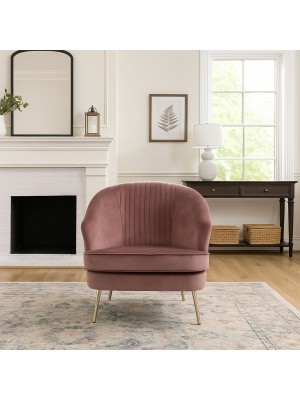 Vista ambientata Poltroncina in Velluto imbottita colore Rosa con gambe in metallo modello Gexy Totò Piccinni