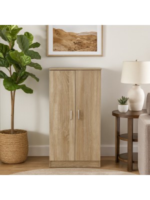 Vista ambientata Scarpiera a mobiletto 2 ante e 6 ripiani porta scarpe in legno colore Rovere Totò Piccinni