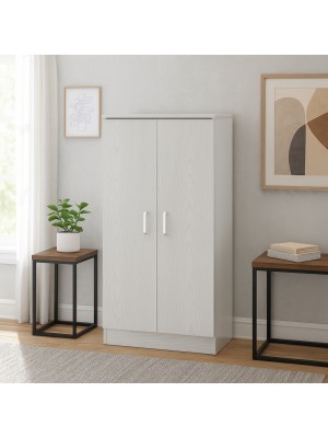 Vista ambientata Scarpiera a mobiletto 2 ante e 6 ripiani porta scarpe in legno colore Rovere Sbiancato Totò Piccinni