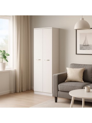 Vista ambientata Mobile Portascope in legno colore Bianco Frassino con 2 ante e vani laterali modello Gabriella Totò Piccinni