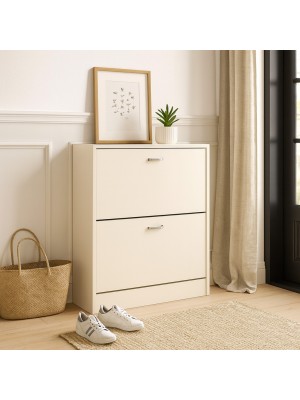 Vista ambientata Scarpiera in legno colore Bianco Caldo con 2 ante a ribalta con doppio scompartimento Totò Piccinni