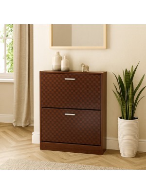 Vista ambientata Scarpiera in legno colore Arte Povera con 2 ante a ribalta con doppio scompartimento Totò Piccinni