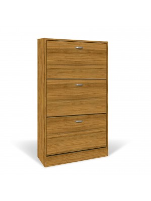 Scarpiera in Legno con ante a ribalta salvaspazio con doppio scompartimento (Noce Chiaro 3 Ante Art.101)