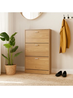 Vista ambientata Scarpiera Salvaspazio in legno colore Frassino 3 ante con doppio scompartimento Totò Piccinni