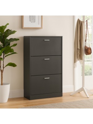 Vista ambientata Scarpiera Salvaspazio in legno colore Grigio Sabbia 3 ante con doppio scompartimento Totò Piccinni