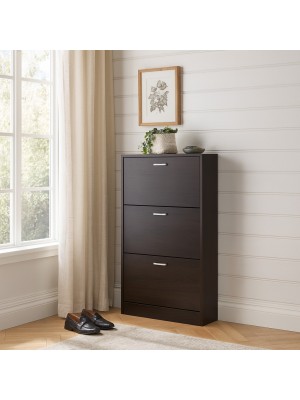 Vista ambientata Scarpiera design moderno in legno colore Wengè  3 ante con doppio scompartimento Totò Piccinni