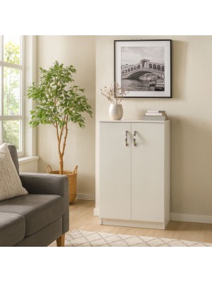 Vista ambientata Scarpiera in Legno colore Bianco Frassino con ripiani e 2 ante modello Gabriella Totò Piccinni