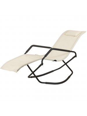 Sedia Sdraio Ellittica a dondolo in Textilene con Cuscino Lettino da Giardino Prendisole (Beige)