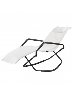 Sedia Sdraio Ellittica a dondolo in Textilene con Cuscino Lettino da Giardino Prendisole (Bianco)