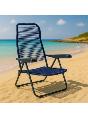 Vista ambientata Spiaggina cordonata colore Blu con braccioli e 6 posizioni modello Marina Totò Piccinni