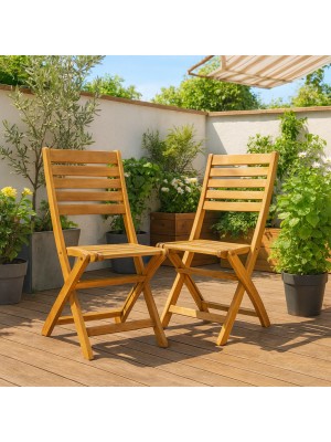 Vista ambientata Sedia pieghevole in legno D'Acacia per esterno da giardino modello Bali Totò Piccinni