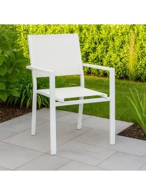 Vista ambientata Sedia in Alluminio e Textilene colore Bianco con braccioli modello Trapani Totò Piccinni