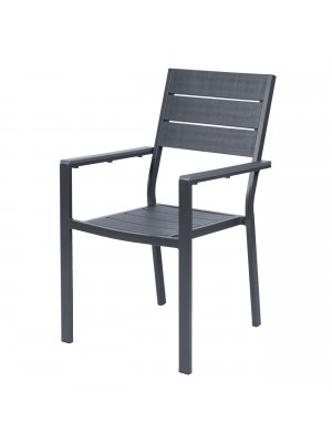 Sedia MESSICO con Braccioli con struttura in metallo, seduta e schienale in polietilene effetto legno (Ardesia)