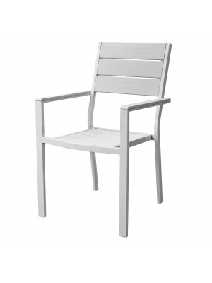 Sedia MESSICO con Braccioli con struttura in metallo, seduta e schienale in polietilene effetto legno (Bianco)