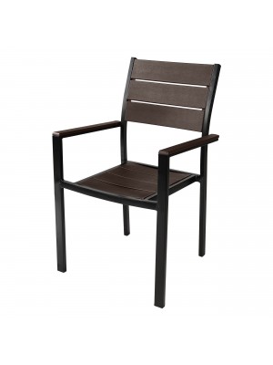 Sedia MESSICO con Braccioli con struttura in metallo, seduta e schienale in polietilene effetto legno (Marrone)