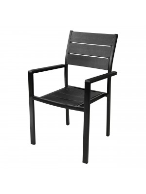Sedia MESSICO con Braccioli con struttura in metallo, seduta e schienale in polietilene effetto legno (Nero)
