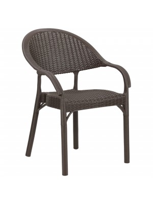 Sedia Poltrona CLEOPATRA in polipropilene da giardino impilabile effetto rattan (Marrone)