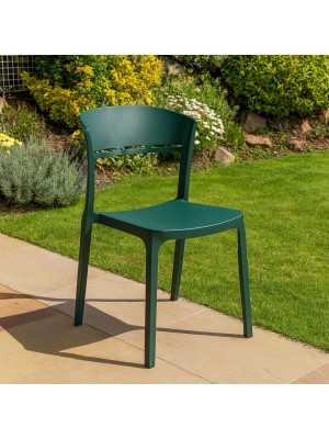 Vista ambientata Sedia in Polipropilene in fibra di vetro colore Verde Scuro design impilabile modello Delta Totò Piccinni