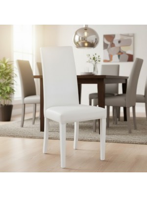 Vista ambientata Sedia imbottita in similpelle colore Bianco con struttura e gambe in legno modello Denver Totò Piccinni