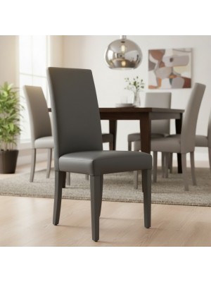 Vista ambientata Sedia imbottita in similpelle colore Grigio con struttura e gambe in legno modello Denver Totò Piccinni