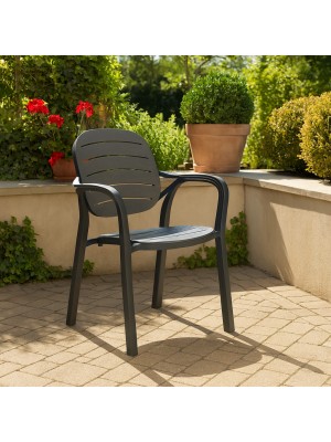 Sedia Poltrona in Polipropilene colore "Antracite/Marrone" design impilabile con braccioli modello Nadia Totò Piccinni