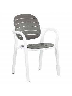 Sedia Poltrona in Polipropilene colore "Bianco/Marrone" design impilabile con braccioli modello Nadia Totò Piccinni