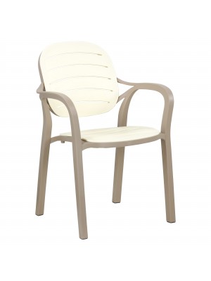 Sedia Poltrona NADIA con Braccioli in polipropilene design impilabile effetto legno (Cappuccino/ Beige)