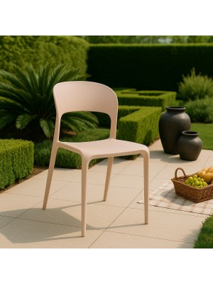 Vista ambientata Sedia in Polipropilene colore Rosa Cipria design impilabile modello Omega Totò Piccinni