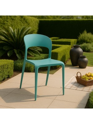 Vista ambientata Sedia in Polipropilene colore Verde Salvia design impilabile modello Omega Totò Piccinni