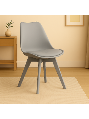Vista ambientata Sedia in Polipropilene colore Grigio con gambe in plastica e con cuscino modello Futura Totò Piccinni