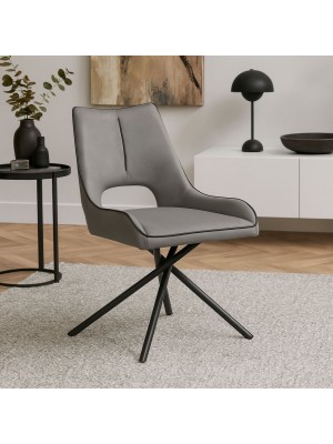 Vista ambientata Sedia in Similpelle imbottita colore Grigio con gambe in metallo modello Aurelia Totò Piccinni