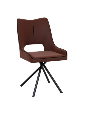 Sedia AURELIA design moderno imbottita in simil pelle con gambe incrociate in metallo (Marrone)