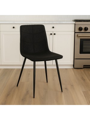 Vista ambientata Sedia imbottita in similpelle colore Nero con gambe in metallo modello Palma Totò Piccinni