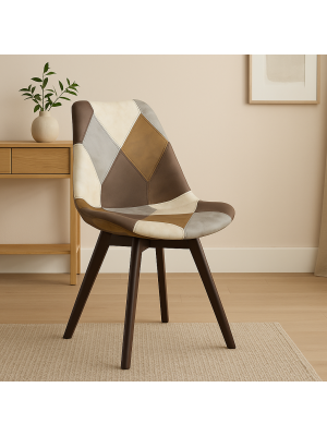 Vista ambientata Sedia in Tessuto colore Patchwork Touch con gambe in legno modello Futura Totò Piccinni