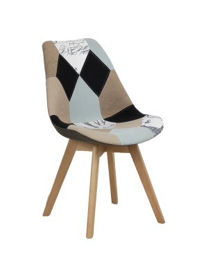 Sedia in Tessuto colore Patchwork Elegant con gambe in legno modello Futura Totò Piccinni