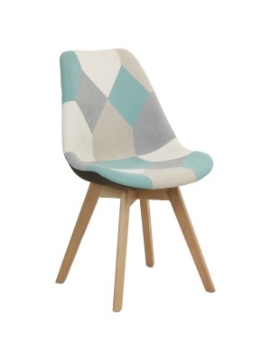 Sedia in Tessuto colore Patchwork Sky con gambe in legno modello Futura Totò Piccinni