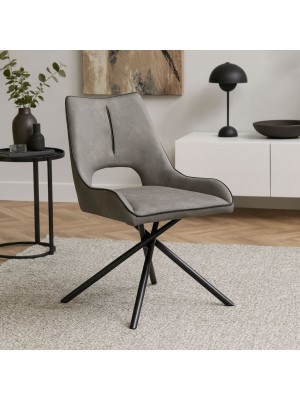 Vista ambientata Sedia in Similpelle imbottita colore Grigio New con gambe in metallo modello Aurelia Totò Piccinni