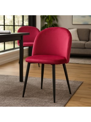 Vista ambientata Poltroncina in Velluto colore Bordeaux con gambe in metallo modello Olimpia Totò Piccinni