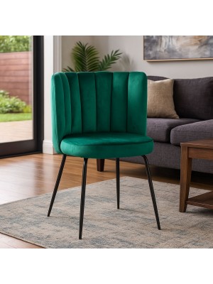 Vista ambientata Poltroncina in Velluto colore Verde Bottiglia con gambe in metallo modello Imperiale Totò Piccinni