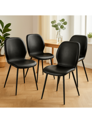 Vista ambientata Set 4 Pezzi sedia in similpelle colore Nero con struttura in metallo modello Fair Totò Piccinni