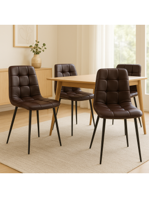 Vista ambientata set 4 pezzi Sedia in similpelle colore Marrone Scuro con struttura in metallo modello Jade Totò Piccinni