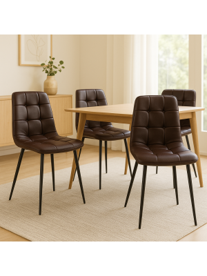 Vista ambientata set 4 pezzi Sedia in similpelle colore Marrone con struttura in metallo modello Jade Totò Piccinni