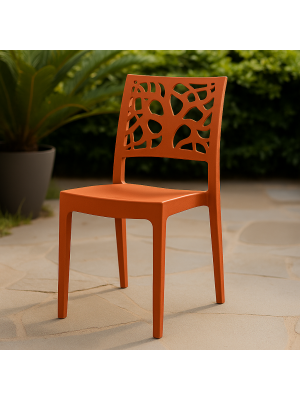 Vista ambientata Sedie In polipropilene colore "Rosso Mattone" design impilabili made in italy modello Teti Totò Piccinni