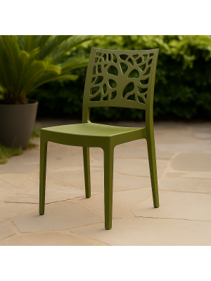 Vista ambientata Sedie In polipropilene colore Verde Muschio design impilabili made in italy modello Teti Totò Piccinni
